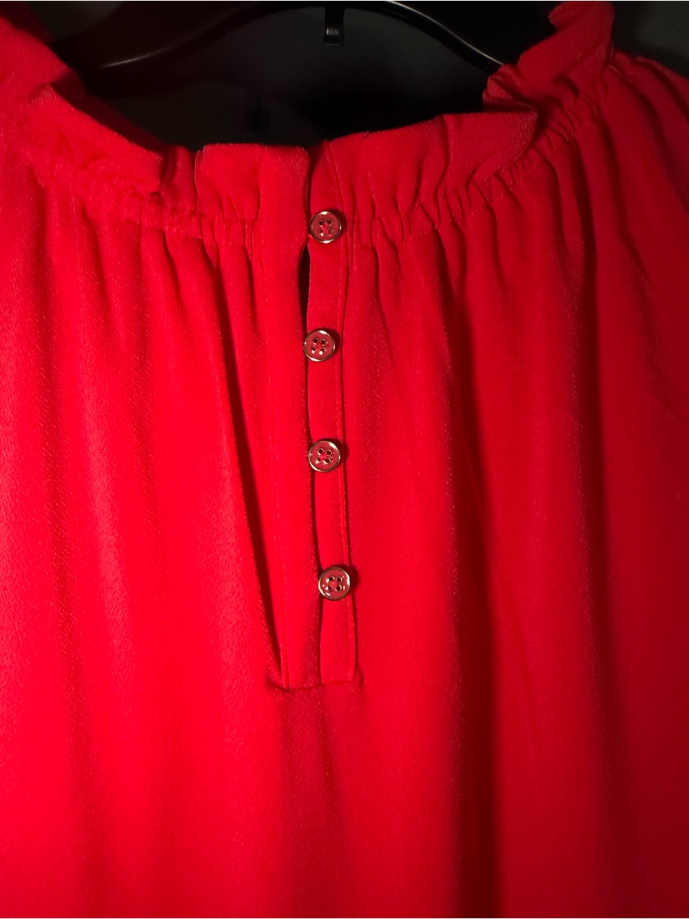 Sleeveless Ruffled Neck Shell Top in Red - Picture 2 of 3